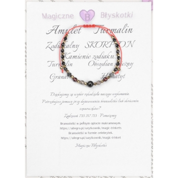 Bransoletka celebrytka TURMALIN + znak zodiaku SKORPION zodiak